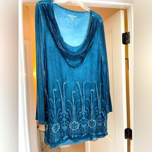 Soft Surroundings Teal Tunic with Embroidered Details
